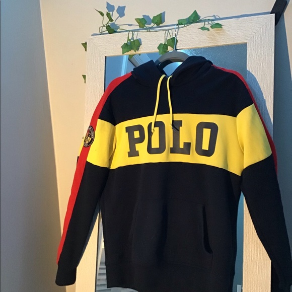 Black and yellow polo hoodie Clearance